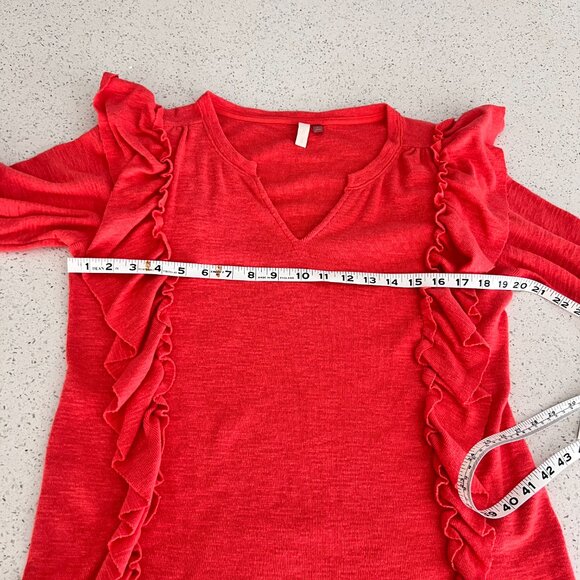 Anthropologie Pilcro Popover Ruffles Top Sweater V Neck Coral Color size S - Picture 8 of 8